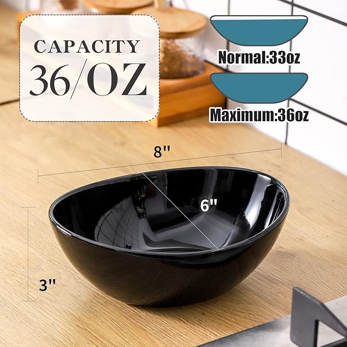 Hasense Serving Bowls, Porcelain Soup Bowls Set of 4, 36 OZ Black Serving Dishes for Entertaining, Perfect for Salad Side Dishes Pasta Popcorn, Dishwasher Microwave Safe