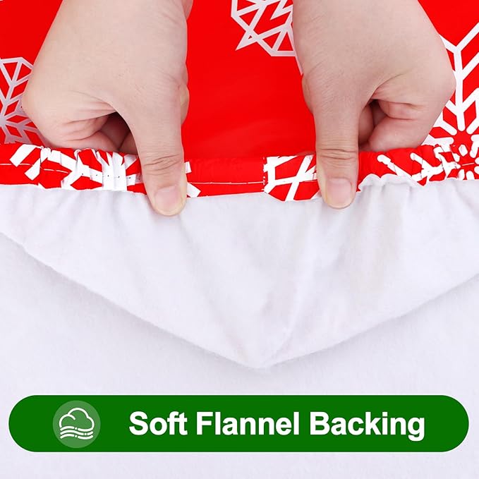 Smiry Plastic Christmas Tablecloth, Snowflake Waterproof Elastic Fitted Table Covers, Wipeable Flannel Backed Vinyl Tablecloths for Christmas Dinner, and New Year Celebration (Red, 30x96 Inches)