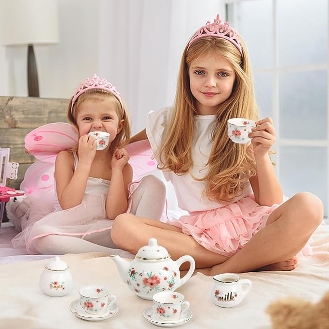 Porcelain Tea Set for Girls, Tea Party Set for Little Girls, Kids Tea Set - Image 4