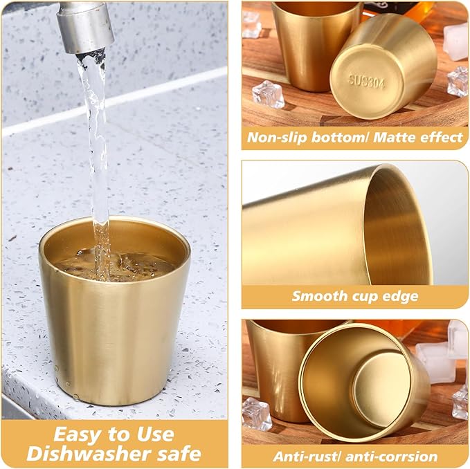 Amyhill 12 Pieces Stainless Steel Cups Double Wall Tumbler Glasses Stackable Metal Drinking Cups Insulated Drinking Glasses Reusable Camping Mugs for Home Camping RV BBQ Office Party(Gold,5.9 oz)