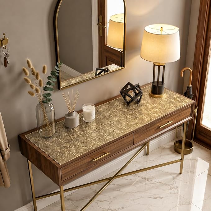 FAVE Gold Small Table Runner 36 Inch Dresser Vinyl Runner | Heat Resistant - Image 7