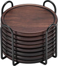 Wood Coasters with Metal Holder, GOH DODD Set of 8 Walnut Wooden Coaster by GOHDODD