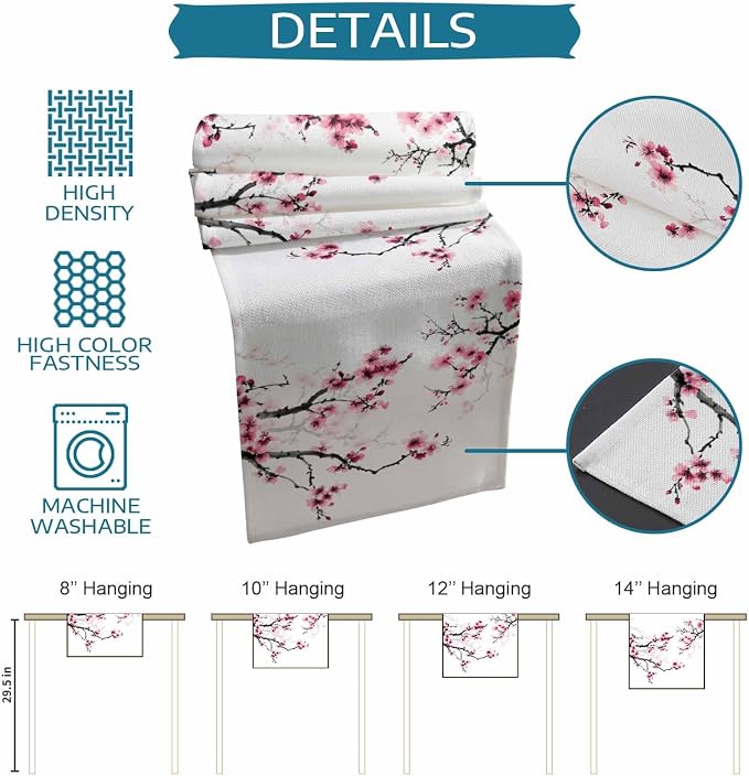Pink Cherry Flowers Table Runners 90 Inches Long, Cotton Linen Fabric Table - Image 7