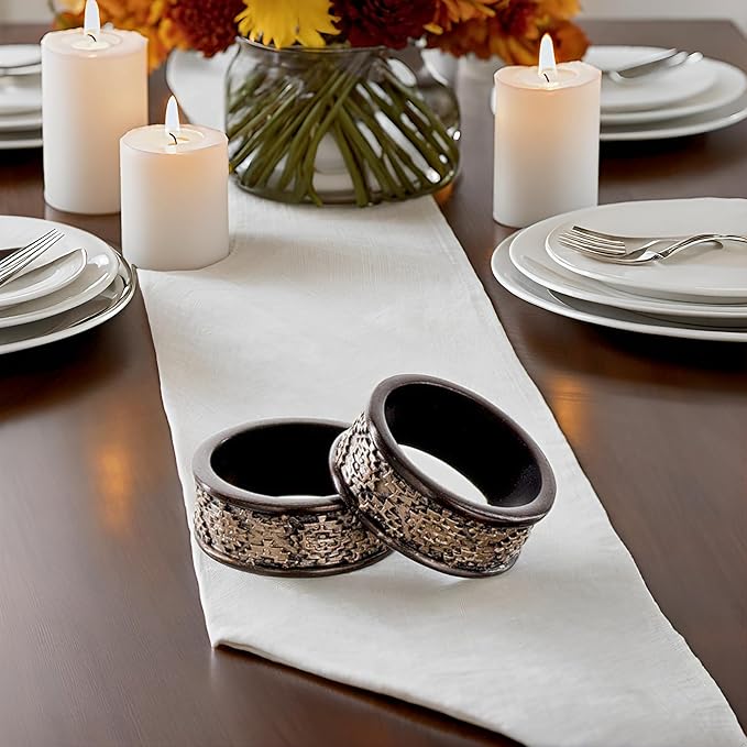 Creative Scents Dublin Brown Napkin Rings Set of 6 - Elegant Dining Table Decor Napkin Holder Rings - Rustic Table Setting Decorations for Thanksgiving, Fall, Holiday Dinner - Table Decor