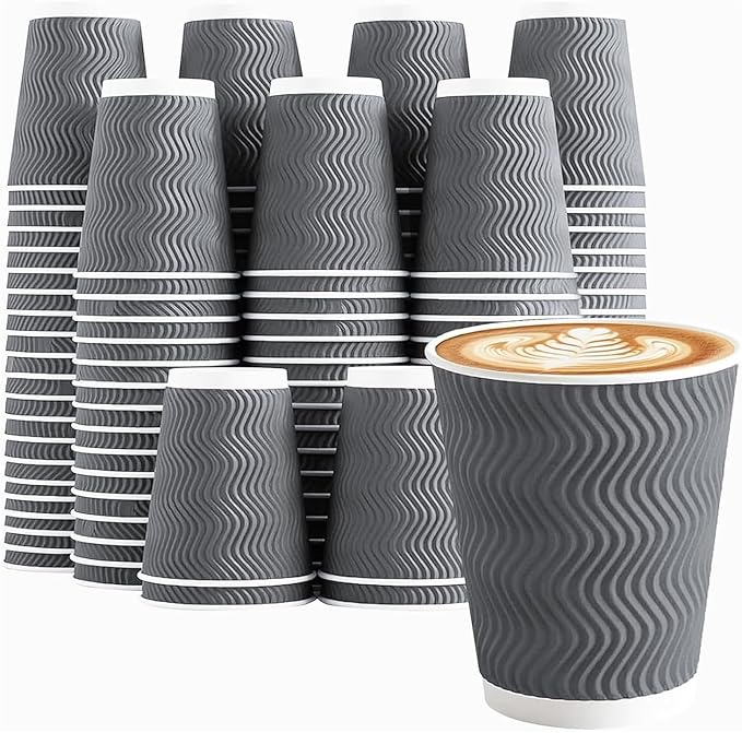 Clawsoff 120 Pack 10 oz Coffee Cups Disposable Insulated Paper Cup Gray | by BuyNow