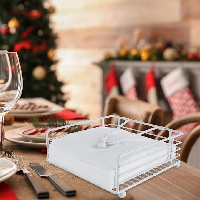 3PCS Napkin Holders for Paper Napkins, White Flat Napkins Holders, Metal Napkin Dispenser for Kitchen Tables, Farmhouse, Dinner, Outdoor