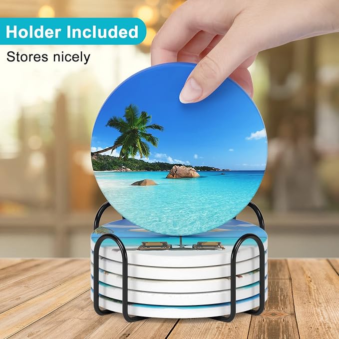 Coasters for Drinks, Kitchen Home Decor Housewarming Gift, Round 4 in - Image 5
