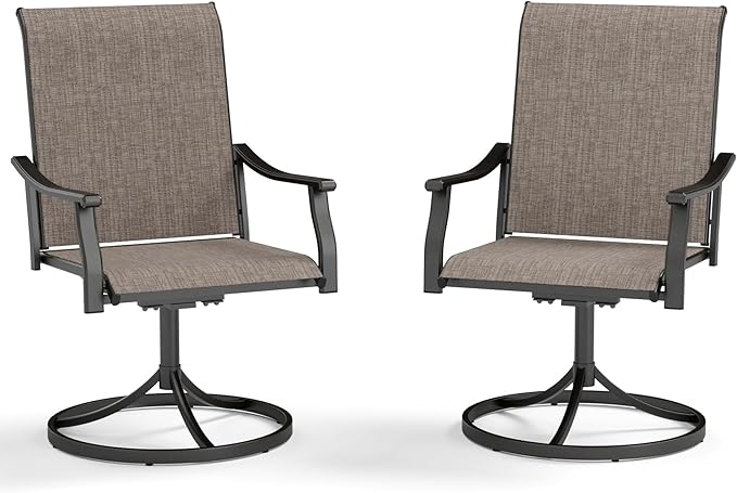 PHI VILLA Swivel Outdoor Chair Set of 2,Patio Swivel Rocking Chairs with Textilene Fabric and Metal Frame for All Weather,Outdoor Dining Chairs for Garden