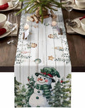 Christmas Snowman Table Runner 72 Inches Long, Xmas Trees Eucalyptus Leaves by Unknown