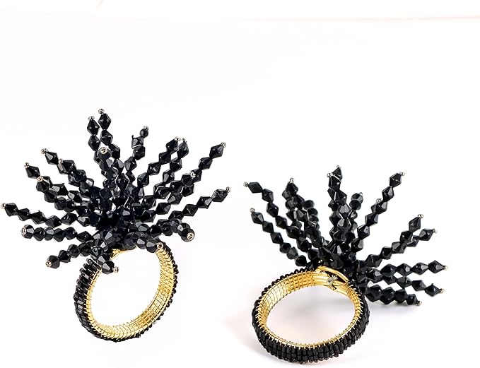 CLEENTABLE 12-Pcs Decorative Napkin Rings - Beaded Serviette Ring Napkin Holders for Summer Beach Wedding Ocean Coastal Nautical Holiday Party Home Table Décor (Black)