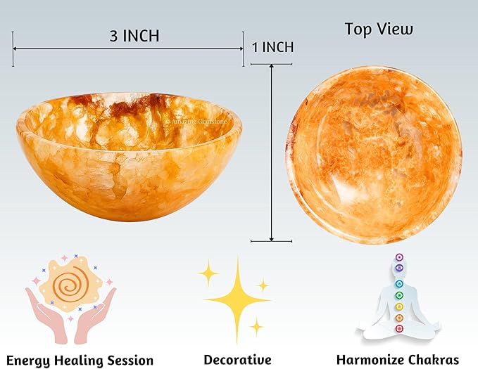 Golden Quartz Crystal Bowl - 3 Inch Decorative Bowls for Room and Home Decor - Gemstone Healing Crystals for Elegant Display, Positive Energy Balance and Gift