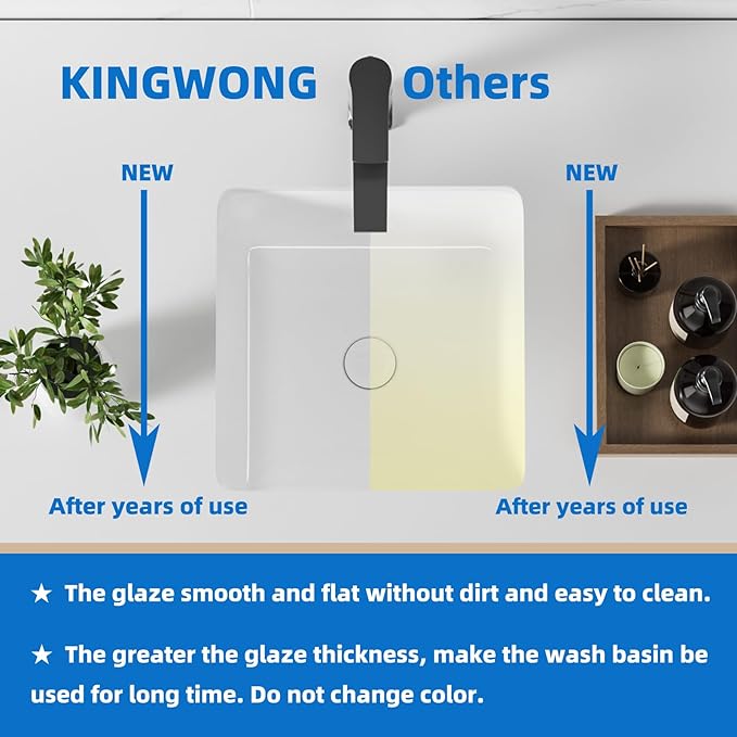 14 Inch Small Square White Undermount Bathroom Sink 13.75" x 13.75" Vanity Under Counter Basin Rectangle Vessel Sink Opening Size 11.5" x 11.5" Lavamanos Para Baños KINGWONG