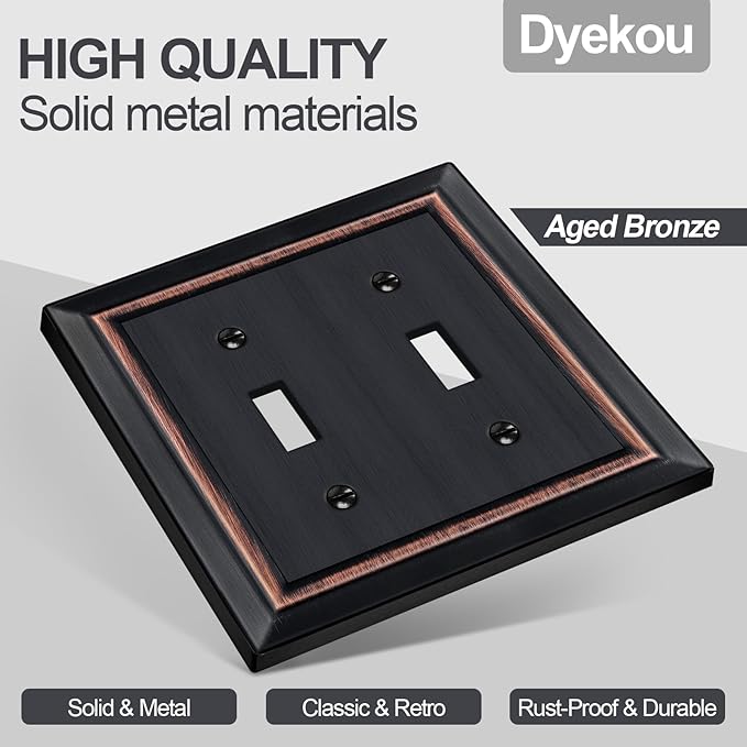 Metal Wall Plate for Electrical Outlets, Decorative Aged Bronze Switch Plates Outlet Cover, Light Switch Cover Plate, 2-Gang Wall Plates (Double Toggle, 2 Pack)