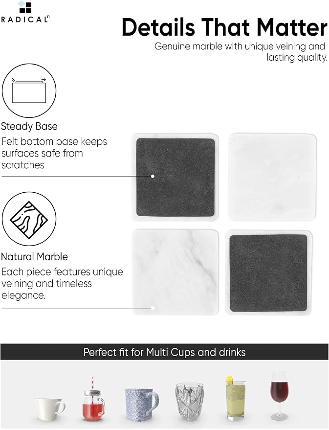 Radicaln Square Marble Coasters Set of 6 - Image 6
