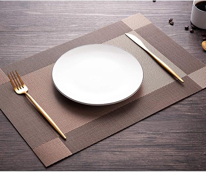 PIGCHCY Place Mats Heat-Resistant Non Slip Placemats Washable Easy to Clean Woven Vinyl Placemats for Dining Table (Set of 4, Brown)