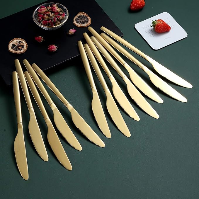 Berglander Gold Dinner Knives Set Of 12, Titanium Shiny Gold Plating Stainless - Image 3