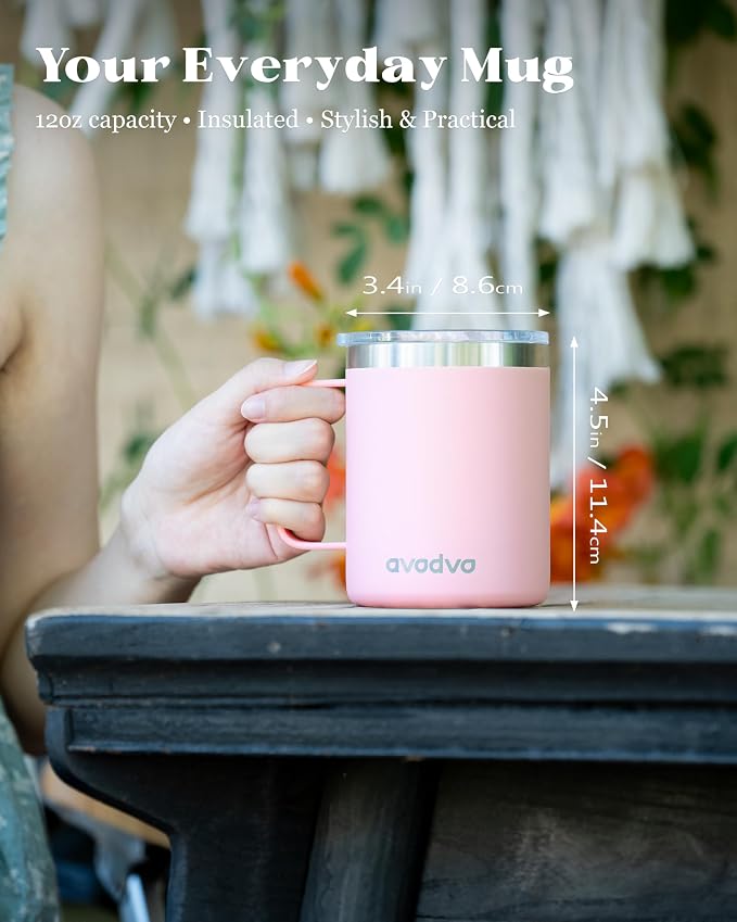 12oz Insulated Coffee Mug with Lid – Includes Two Lids, Stainless Steel Coffee - Image 4