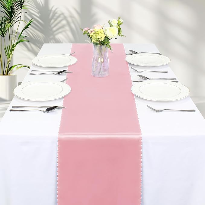 VACVELT Blush Pink Satin Table Runners, 12x72 Inch, 6 Pack, Scalloped Edge | - Image 8