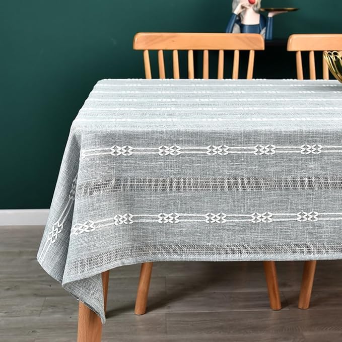 Heavy Duty Cotton Table Cloth for Rectangle Table Rectangular Farmhouse Vintage Tablecloth Washable Rustic Table Cover (Gray, Rectangle, 52''x120'', 10-12 Seats)