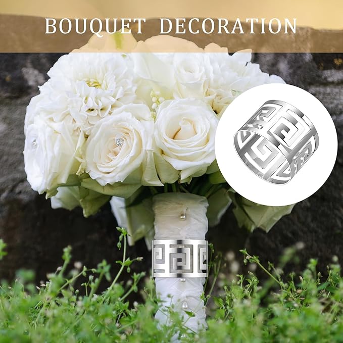 Hotop 16 Pcs Silver Napkin Rings Set Hollow Out Metal Napkin Holder Exquisite Serviette Buckle Bulk for Wedding Party Gathering Dinner Table Decoration