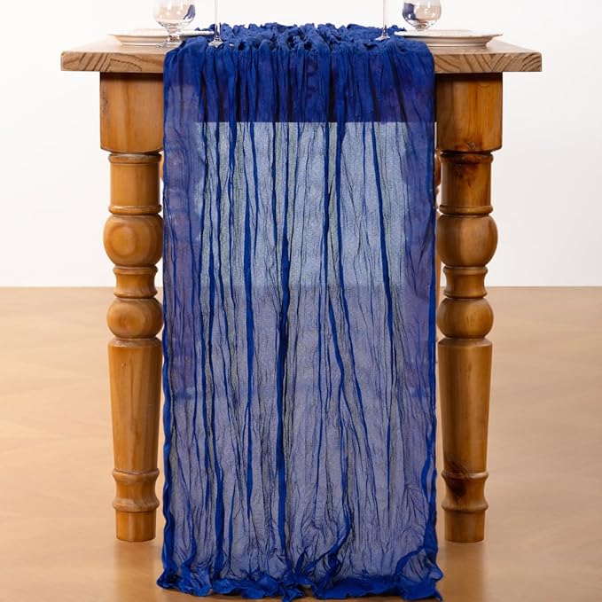 DeZerlor Royal Blue Cheesecloth Table Runners 4 Pack Summer Boho Runners | - Image 3