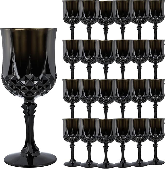24Pack Plastic Wine Glasses, 7oz Vintage Goblets by LEYIQU