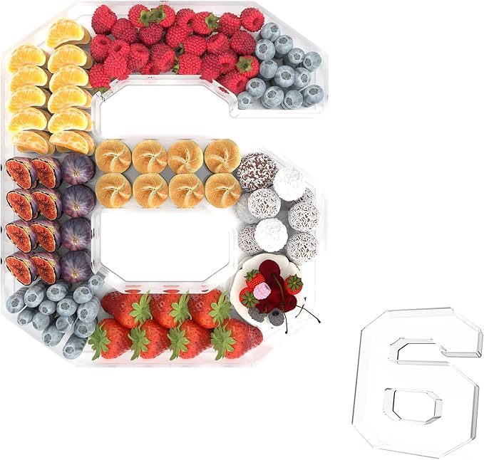 11" Acrylic Number Charcuterie Tray, Fillable Number Charcuterie Box for Food, Reusable Serving Cake Candy Dish Display Tray for Birthday Anniversary Party Decoration (Square Number 6)
