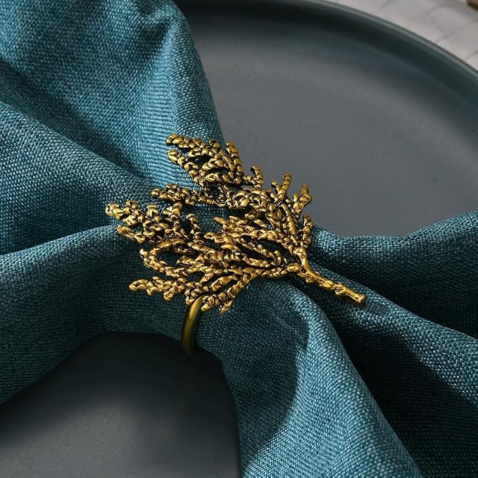 Gold Branch Napkin Rings Set of 6 by Lecrfung