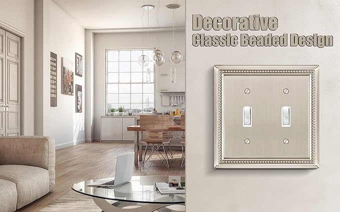 Henne Bery Sunken Pearls Heavy Duty Decorative Wall Plate Switch Plate Outlet Cover (Double Toggle, Satin Nickel)