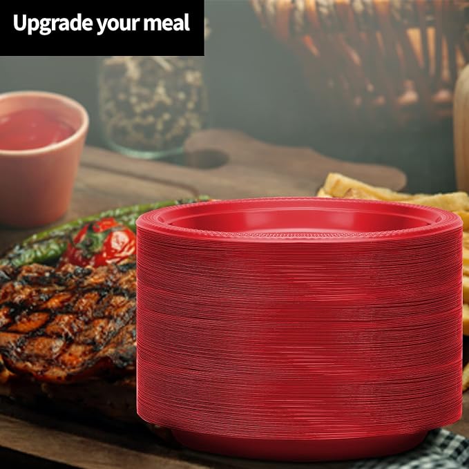 Hanna K. Signature Red Plastic Party Plates, 7-Inch Heavy Duty Disposable Plates - Image 4