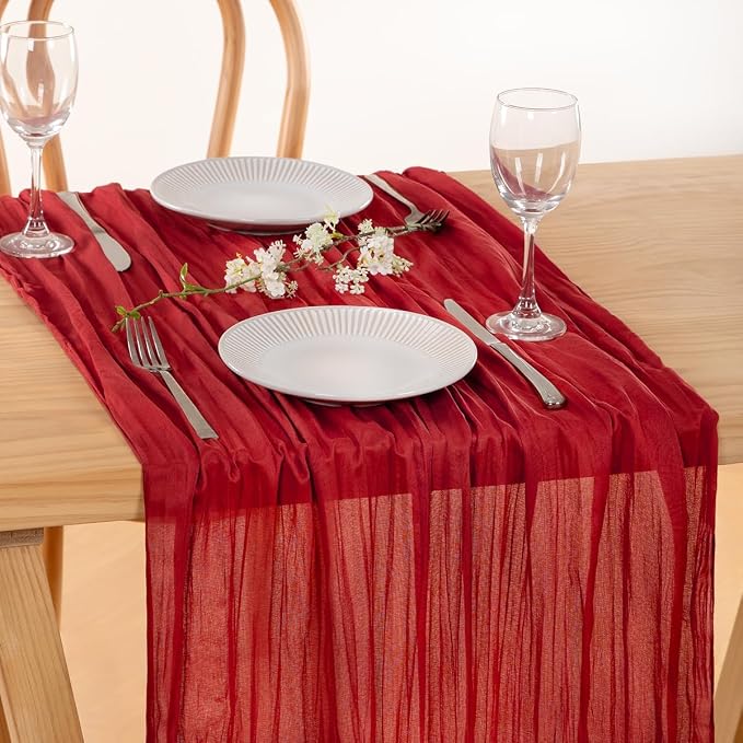 6 Pack Red Cheesecloth Table Runner 10ft Boho Gauze Annniversary Decor | - Image 3