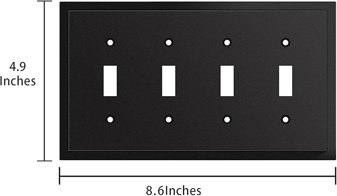 Henne Bery Modern Edge Decorative Wall Plate Switch Plate Outlet Cover, Durable Solid Zinc Alloy (Quad Toggle, Matte Black)