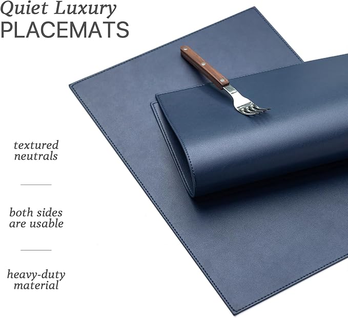 Faux Leather Placemats Set of 8 Vinyl Washable Wipeable Table Mats for Kitchen Dining Table Heat Resistant Waterproof Modern Indoor/Outdoor Placemats Non-Slip Easy Clean Place Mats (Navy Blue)