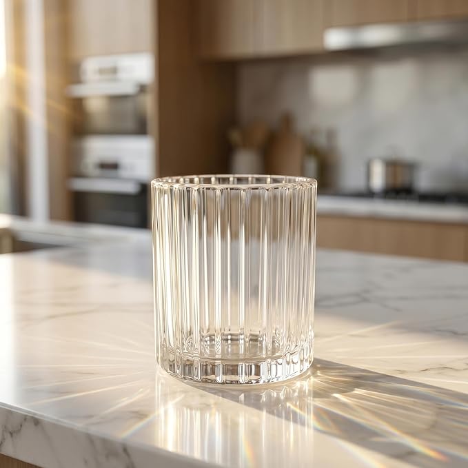 10oz Ribbed Glass Cups Set of 12, Vintage Glass Tumblers - Image 6