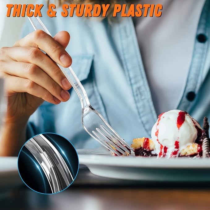 360pc 7.1" Clear Plastic Forks Heavy Duty - Image 4