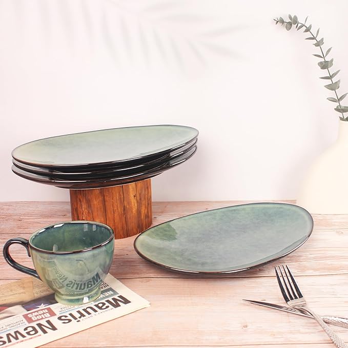 Ceramic Serving Platters - Set of 4 Curved Oval Plates for Entertaining, Modern Kitchen Dishes for Dinner, Fruit, Salad, Serving Trays, 11.5 Inch