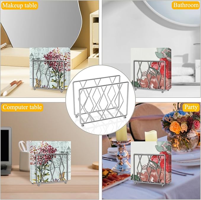 Napkin Holder for Table, Modern Metal Napkin Holders for Paper Napkins & Kitchen Dining & Countertops, Cocktail Upright Napkin Holder Dispenser Suitable for All Room Decors (Small, Silver)
