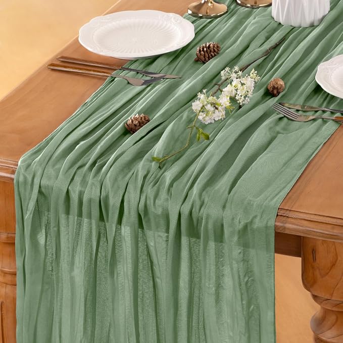 Sage Cheesecloth Table Runner 120 Inches 4 Pack Gauze Table Runner | Summer - Image 5