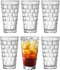 Vintage Drinking Glasses Set of 6, 15 oz Brick-Shaped Glass Cups, Mojito Glass Cups Stackable Water Tumbler, for Beer, Cocktail, Whiskey, Juice & Mixed Drinks.