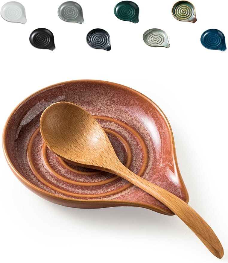 LAUCHUH Spoon Rest for Kitchen Counter, 5" Ceramic Spoon Holder for Stove Top Large Utensil Rest Farmhouse Kitchen Decor for Ladle, Cooking Spoons, Spatula, Tongs, Christmas, Kiln-Transformed Red