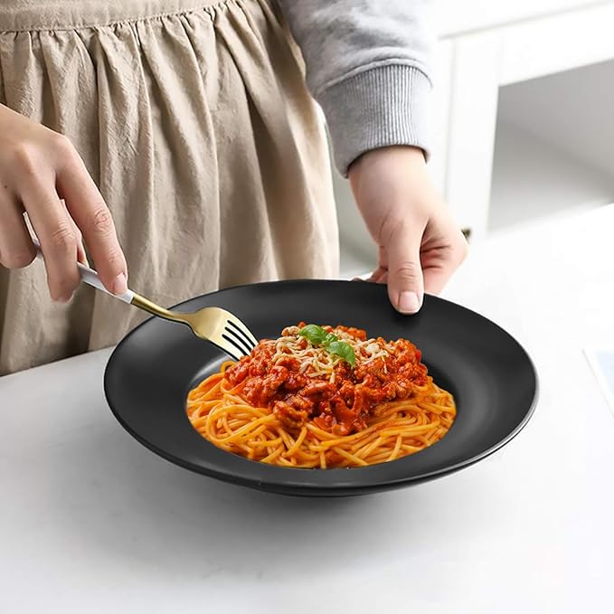 Ceramic Wide Rim Soup Bowls, 10 Oz Matte Rim Pasta Bowls, Suitable for Salad, Dessert, Soup, Restaurant - Set of 4