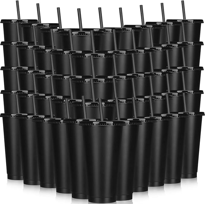 Bokon 100 Sets Tumbler with Straw and Lid Bulk 24 oz Reusable Plastic Cups to by Bokon