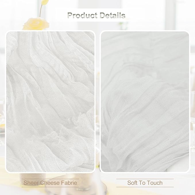1 Pack White Cheesecloth Table Runner 35x120 Inch 10Ft Rustic Gauze Cheese - Image 2