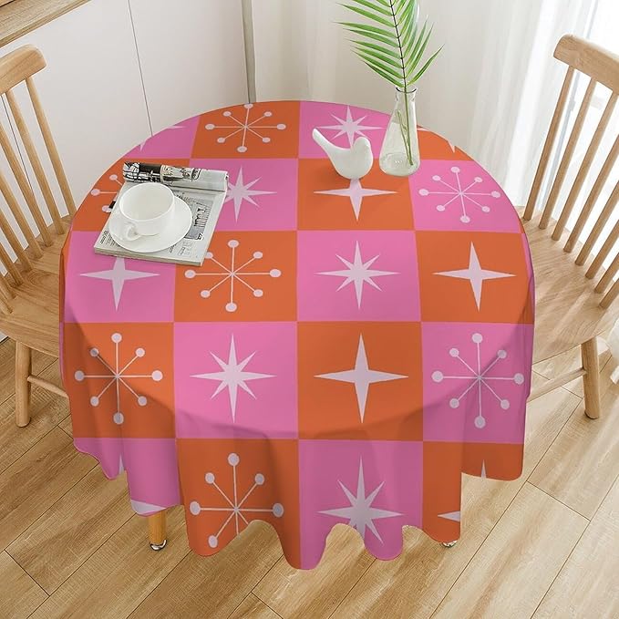 Mid Century Modern Round Tablecloth, Vintage Abstract Colorful Geometrics Modern Print Tablecloth for Home Party Dining Room Kitchen Decor 60Inch(152cm)