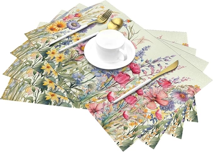 Flowers Placemats Set of 4 Washable Table Place Mats for Dining Kitchen Party Decor