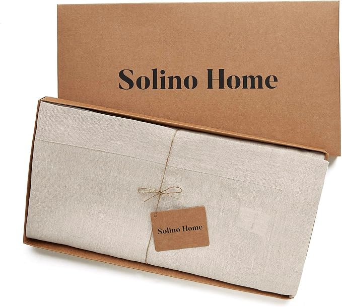 Solino Home Linen Tablecloth 60 x 108 Inch - 100% Pure Linen Light Natural Table Cloth for Rectangle Tables - Athena, Machine Washable Tablecloth for Spring, Easter