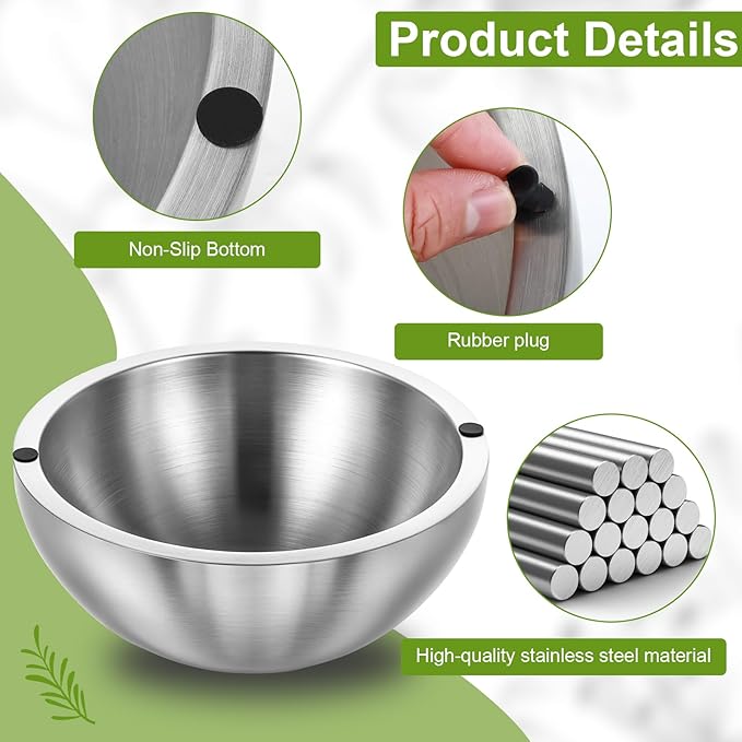 Dip Bowl,Large Heat Insulated Stainless Steel Bowls Ideal for Guacamole Salsa,Double Walled Insulated Cold or Hot Serving Bowl for Parties outdoor(2,70 oz+35 oz)