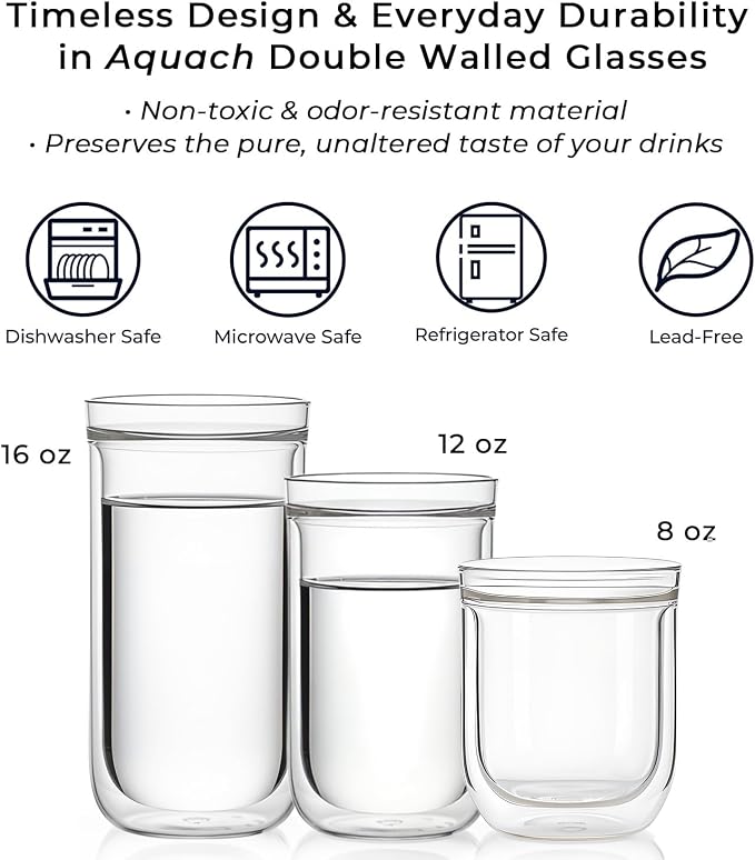 Aquach 8oz Double Walled Glass Espresso Cups Set of 2, Insulated Small Mugs | - Image 6