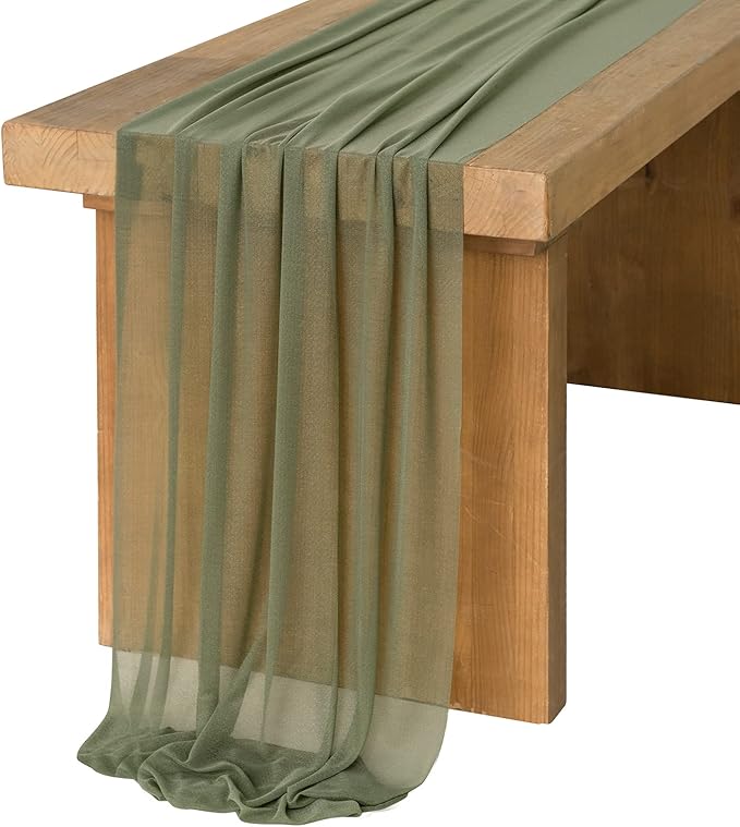 Ling's Moment 10Ft Chiffon Table Runner, Sage Green | Light Green Sheer by LingsMoment