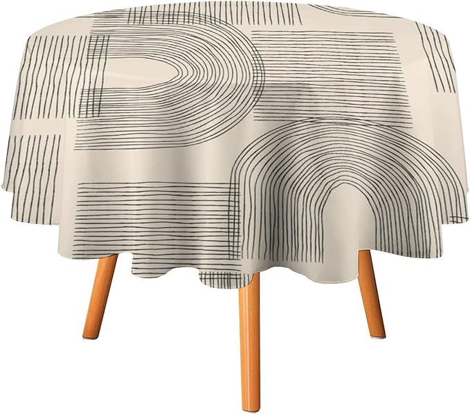 Boho Round Tablecloth, Mid Century Minimalist Abstract Aesthetic Modern Tablecloth for Home Party Dining Room Kitchen Decor 60Inch(152cm)